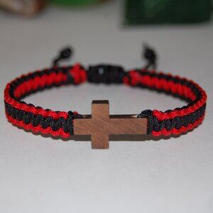 Cross Bracelet,Wood Cross Bracelet,Braided Cross Bracelet